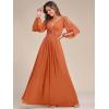 imageEverPretty Womens V Neck Long Lantern Sleeves Floor Length Ruched Chiffon ALine Formal Evening Dress 00461Brandied Melon