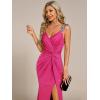 imageEverPretty Womens V Neck Stretchy Glitter Bodycon Sleeveless High Split Formal Wedding Guest DressesHot Pink