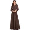 imageEverPretty Womens Crewneck Long Lantern Sleeves Floor Length ALine Pleated Chiffon Formal Dress 0106BExpresso