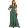 imageEverPretty Womens Formal Dresses Flutter Short Sleeve Floor Length Dress 2024 High Waist Evening Dresses 0050Eucalyptus Green