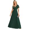 imageEverPretty Womens Glitter V Neck High Waist Pleated Short Ruffles Sleeves Evening Formal Dress Dark Green US16