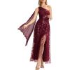 imageEverPretty Womens One Shoulder Slit Flowy Panels Maxi Sequin ALine Formal Evening Dresses 02486Burgundy