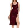 imageEverPretty Womens Sparkly Glitter Side Slit Ruched Midi Formal Evening Dress with LaceUp Back 02395Burgundy