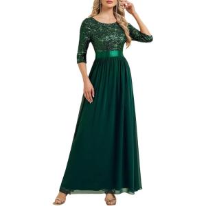 imageEverPretty Womens Elegant Maxi A Line Crew Neck Half Sleeve Sequin Formal Evening Dress 00686Deep Green