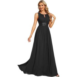 imageEverPretty Womens Fall Crew Neck Sleeveless Ruched A Line Hollow Out Sequin Maxi Formal Wedding Guest Dress 01955Black