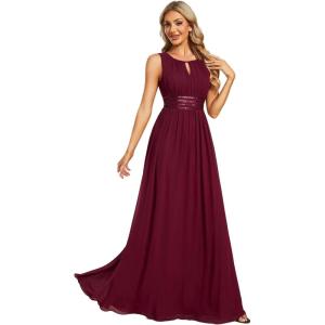 imageEverPretty Womens Fall Crew Neck Sleeveless Ruched A Line Hollow Out Sequin Maxi Formal Wedding Guest Dress 01955Burgundy
