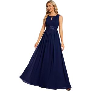 imageEverPretty Womens Fall Crew Neck Sleeveless Ruched A Line Hollow Out Sequin Maxi Formal Wedding Guest Dress 01955Navy Blue