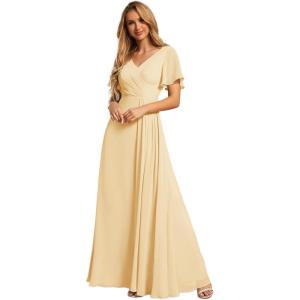 imageEverPretty Womens Formal Dresses Flutter Short Sleeve Floor Length Dress 2024 High Waist Evening Dresses 0050Yellow