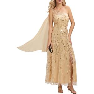 imageEverPretty Womens One Shoulder Slit Flowy Panels Maxi Sequin ALine Formal Evening Dresses 02486Gold
