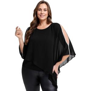imageEverPretty Womens Round Neck Chiffon 34 Batwing Sleeves Dressy Evening Wedding Top Party Blouses Shirt 02457Black