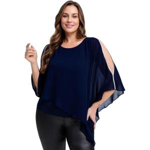 imageEverPretty Womens Round Neck Chiffon 34 Batwing Sleeves Dressy Evening Wedding Top Party Blouses Shirt 02457Navy Blue