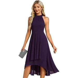 imageEverPretty Womens Sexy Halter Neck Pletaed Sleeveless HiLo Chiffon Wedding Guest Dress 31926Purple