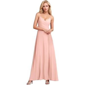 imageEverPretty Womens Sexy Side Slit V Neck Spaghetti Straps Chiffon A Line Bridesmaid Dress 0128BPHPink