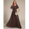 imageEverPretty Womens Elegant Round Neck Short Sleeves Chiffon Empire Waist Floor Length Formal Bridesmaid Dress 01840PHEspresso