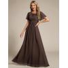 imageEverPretty Womens Elegant Round Neck Short Sleeves Chiffon Empire Waist Floor Length Formal Bridesmaid Dress 01840PHEspresso