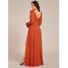 imageEverPretty Womens Fall Winter Elegant Long Sleeves V Neck High Waist Split Chiffon Floor Length Formal Dress 80116Burnt Orange
