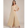 imageEverPretty Womens Fall Winter Elegant Long Sleeves V Neck High Waist Split Chiffon Floor Length Formal Dress 80116Champagne