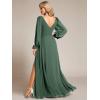 imageEverPretty Womens Fall Winter Elegant Long Sleeves V Neck High Waist Split Chiffon Floor Length Formal Dress 80116Eucalyptus Green