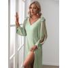 imageEverPretty Womens Fall Winter Elegant Long Sleeves V Neck High Waist Split Chiffon Floor Length Formal Dress 80116Mint Green
