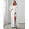 imageEverPretty Womens Fall Winter Elegant Long Sleeves V Neck High Waist Split Chiffon Floor Length Formal Dress 80116White