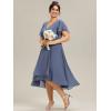 imageEverPretty Womens V Neck Ruffle Sleeves Irregular Chiffon ALine Midi Wedding Guest Dresses 01756Dusty Blue