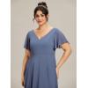 imageEverPretty Womens V Neck Ruffle Sleeves Irregular Chiffon ALine Midi Wedding Guest Dresses 01756Dusty Blue