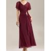 imageEverPretty Womens VNeck Pleated Short Sleeves Rhinestone High Slit Maxi Formal Evening Dresses 02323Burgundy