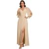 imageEverPretty Womens Fall Winter Elegant Long Sleeves V Neck High Waist Split Chiffon Floor Length Formal Dress 80116Champagne
