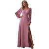 imageEverPretty Womens Fall Winter Elegant Long Sleeves V Neck High Waist Split Chiffon Floor Length Formal Dress 80116Orchid