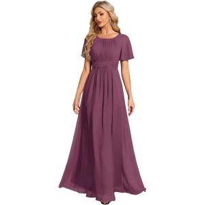 imageEverPretty Womens Elegant Round Neck Short Sleeves Chiffon Empire Waist Floor Length Formal Bridesmaid Dress 01840PHDamson