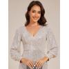 imageEverPretty Womens Long Sleeve Knee Length V Neck High Waist Sequin Wedding Guest Dresses Champagne US12