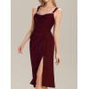 imageEverPretty Womens Sexy Sparkly Glitter Slit Ruched Cocktail Party Club Night Out Midi Evening Dress with LaceUp Back 2395Burgundy