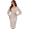 imageEverPretty Womens Long Sleeve Knee Length V Neck High Waist Sequin Wedding Guest Dresses Champagne US12