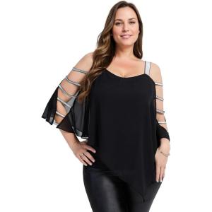 imageEverPretty Womens Glitter Double Layer Flowy Chiffon Blouse for Party Evening Wedding Top Blouses Shirt 02444Black