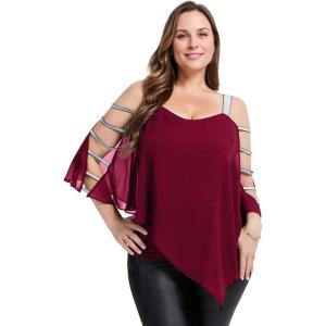 imageEverPretty Womens Glitter Double Layer Flowy Chiffon Blouse for Party Evening Wedding Top Blouses Shirt 02444Burgundy