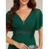 imageEverPretty Womens Chiffon Flutter Short Sleeves Appliques High Waist Fall Maxi Formal Dress Dark Green US12