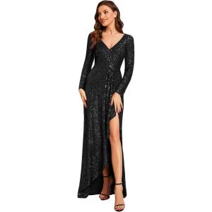 imageEverPretty Womens Sexy V Neck Sparkle ALine FloorLength Glitter Graduation Dresses Black US6