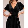 imageEverPretty Womens Elegant Velvet ALine Short Ruffles Sleeves Formal DressBlack