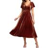 imageEverPretty Womens Elegant Velvet ALine Short Ruffles Sleeves Formal DressCaramel