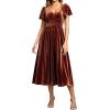 imageEverPretty Womens Elegant Velvet ALine Short Ruffles Sleeves Formal DressCaramel