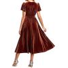 imageEverPretty Womens Elegant Velvet ALine Short Ruffles Sleeves Formal DressCaramel