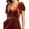 imageEverPretty Womens Elegant Velvet ALine Short Ruffles Sleeves Formal DressCaramel