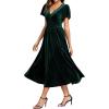 imageEverPretty Womens Elegant Velvet ALine Short Ruffles Sleeves Formal DressDeep Green