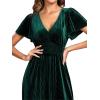 imageEverPretty Womens Elegant Velvet ALine Short Ruffles Sleeves Formal DressDeep Green