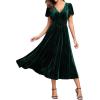 imageEverPretty Womens Elegant Velvet ALine Short Ruffles Sleeves Formal DressDeep Green