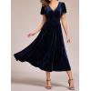 imageEverPretty Womens Elegant Velvet ALine Short Ruffles Sleeves Formal DressNavy Blue