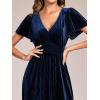 imageEverPretty Womens Elegant Velvet ALine Short Ruffles Sleeves Formal DressNavy Blue