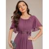 imageEverPretty Womens Classic Round Neck Pleated Short Sleeves Chiffon Appliques Floor Length A Line Formal Evening DressesDamson