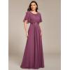 imageEverPretty Womens Classic Round Neck Pleated Short Sleeves Chiffon Appliques Floor Length A Line Formal Evening DressesDamson