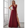 imageEverPretty Womens Deep VNeck Sleeveless Side Slit Floor Length Bridesmaid Wedding Guest Dress 0168BBurgundy